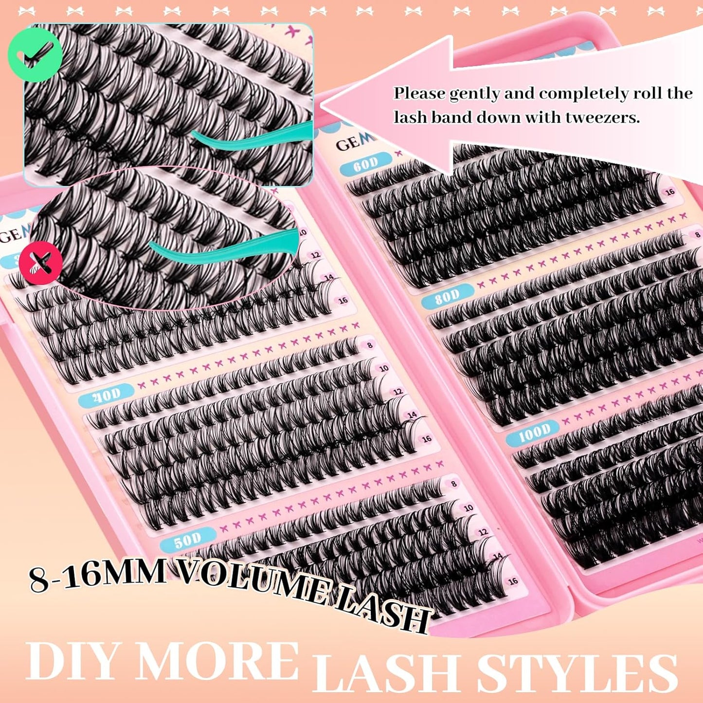 GEMERRY Lash Clusters D Curl Volume Eyelashes - 565 Pcs DIY Extensions | 8-16mm Lengths