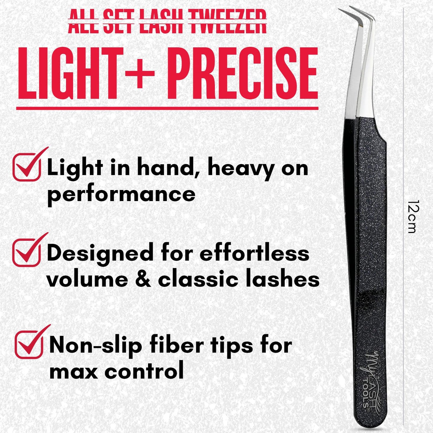 My Lash Tools 90° Volume Fiber Tip Lash Tweezers – 12cm Eyelash Extension Tweezer with Nano Grip Tip, Stainless Steel, Non-Slip Handle (Black)