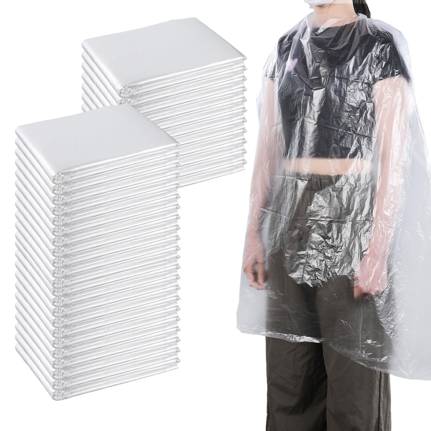 Tobeelec 200 Pcs Disposable Capes Hair Salon, 48 x 36 Inch Disposable Hair Salon Capes, Waterproof Barber Cape, Single Use Shampoo Hair Cutting Cape Dressing Apron for Barbershop & Salon Hairdressing