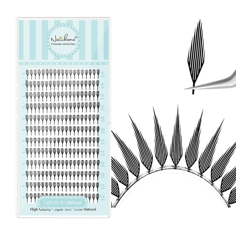 Natuhana Premade Anime Spire Lash Extensions Feather Shape Manga Individual Lashes Soft Volume Black Spikes Fans Eyelashes for Salon Use(0.07 D,8-13mm)