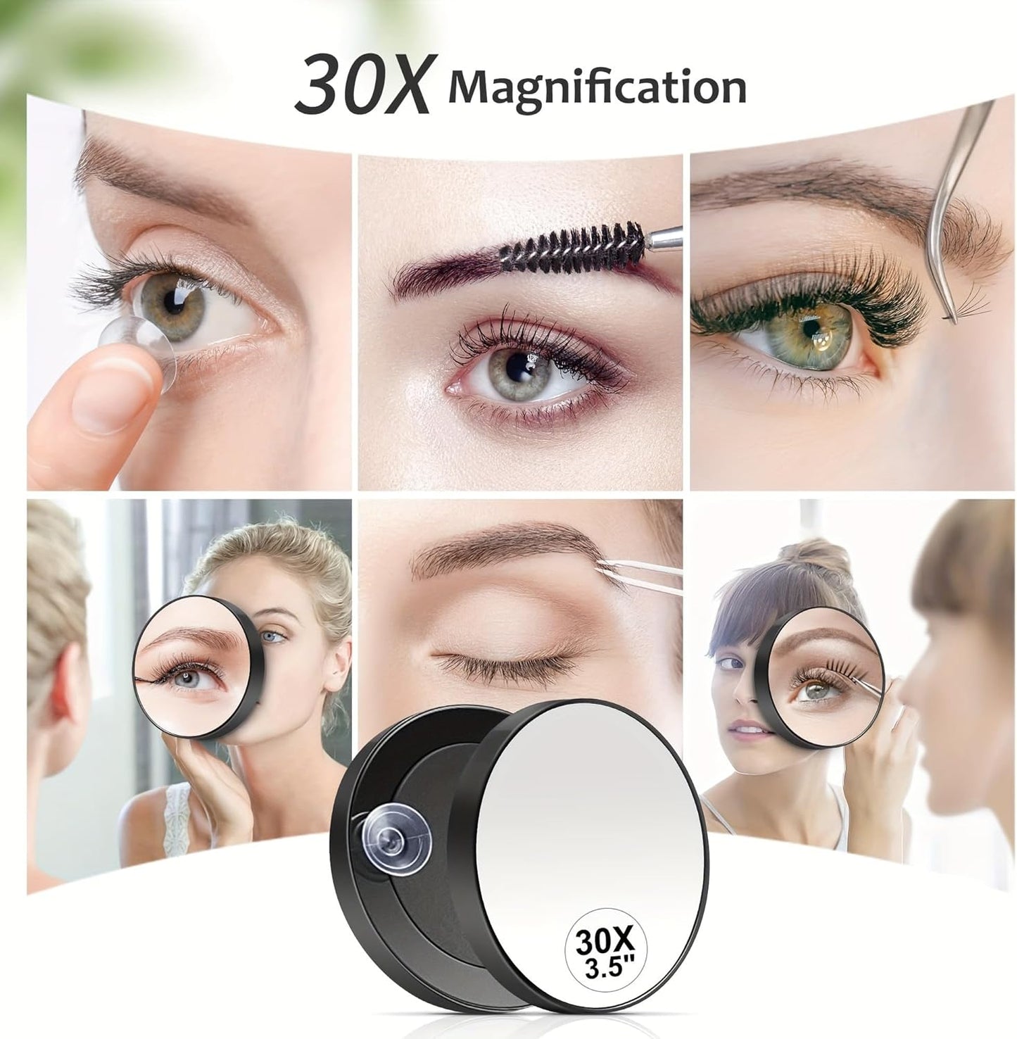 30X Magnifying Makeup Mirror - Compact 3.5 Inch Travel Mirror with Suction Cup & Stainless Steel Tweezers | Perfect for Eyebrows & Facial Hair
