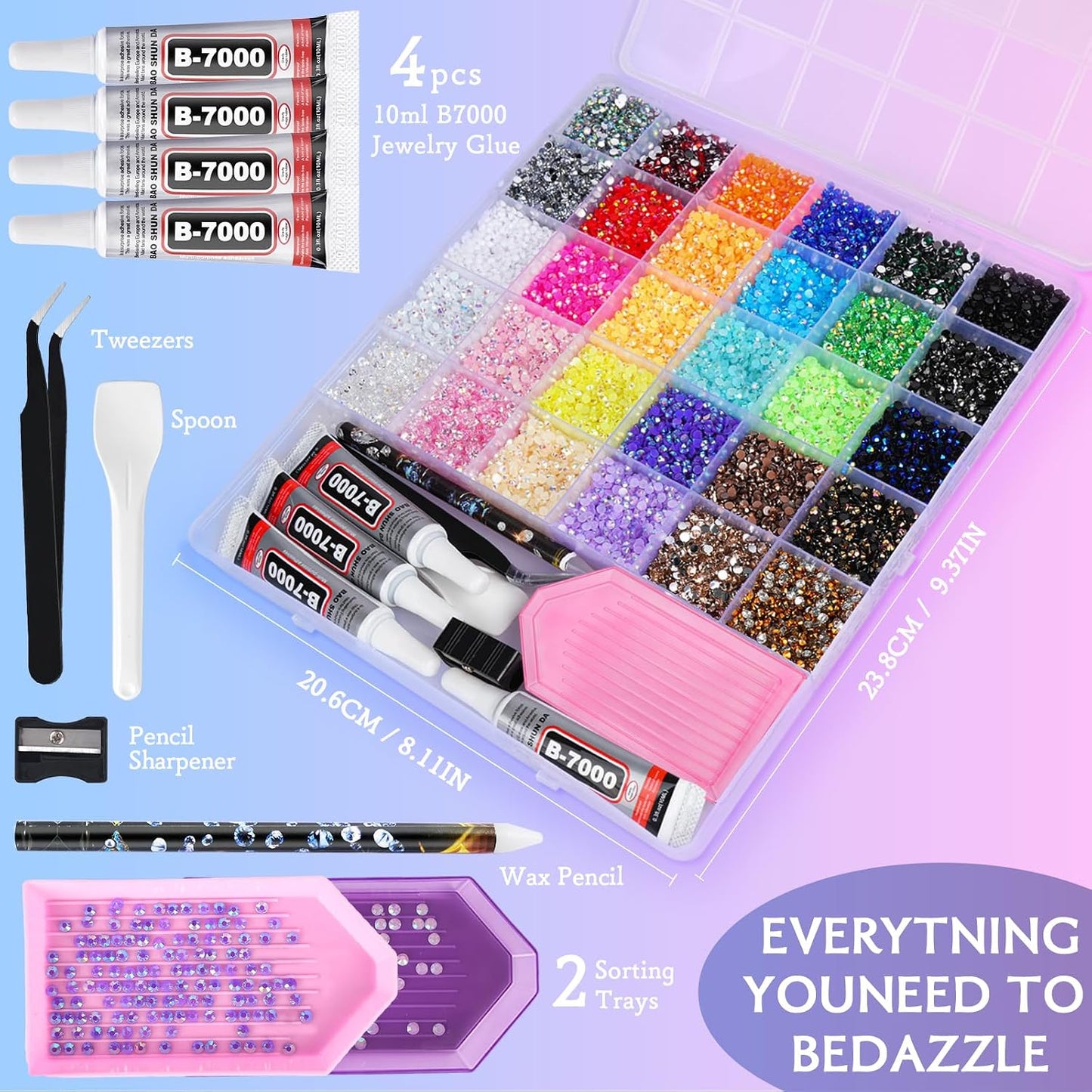 Resin Jelly Rhinestones - 40000 Pcs Flatback 3mm Gems | 30 Colors + 4 Pcs B7000 Jewelry Glue & Tools for Nail Art & Crafting