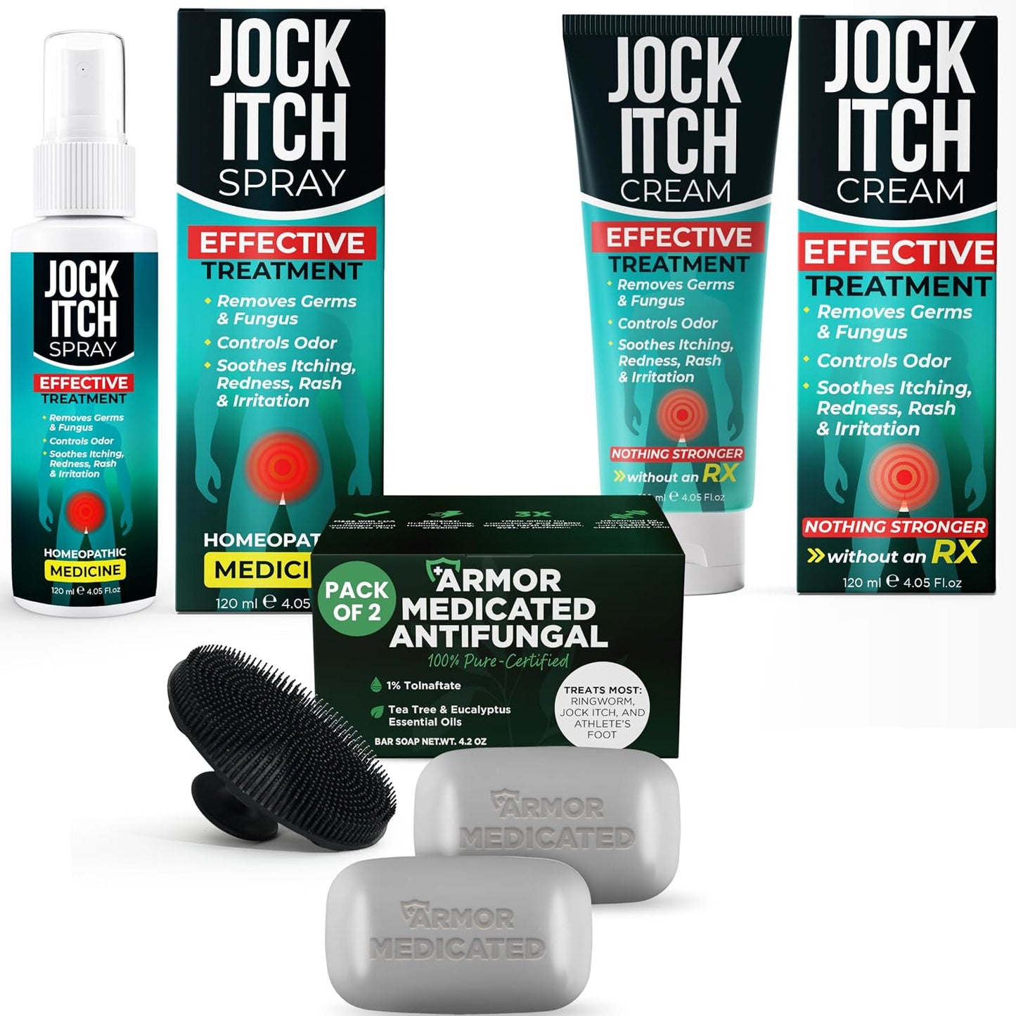 Terramed Jock Itch Treatment Bundle - Spray, Cream & Antifungal Soap for Fast Relief | Odor Control & Deep Exfoliation