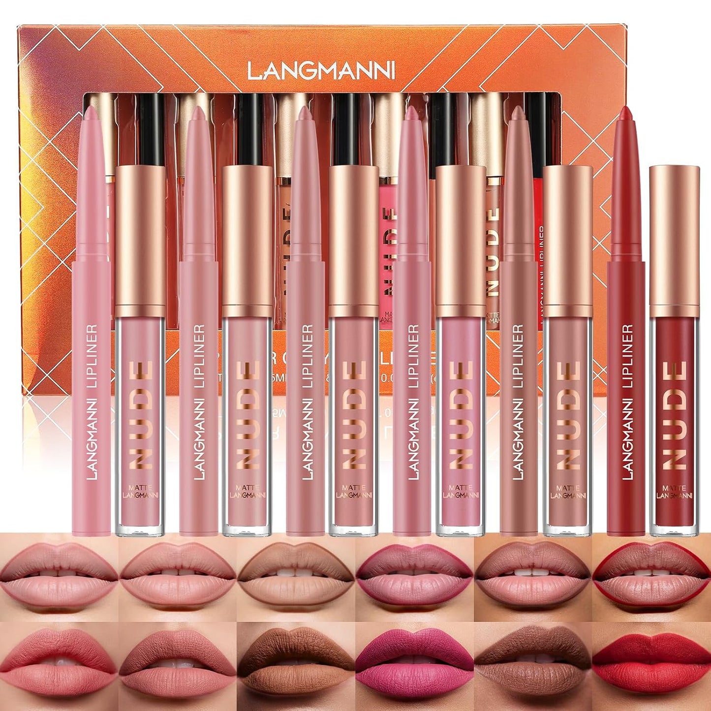 Matte Lip Liner & Liquid Lipstick Set - Velvety Nude Waterproof Long Wear | 8 Pcs High Pigment Makeup Gift Set
