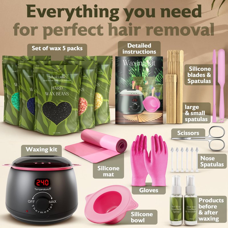 Wax kit for Hair Removal, Wax Pot for Hair Removal for Face, Body, Leg, Bikini, Brazilian Wax, Waxing Kit for Women & Men (32 Accessories)