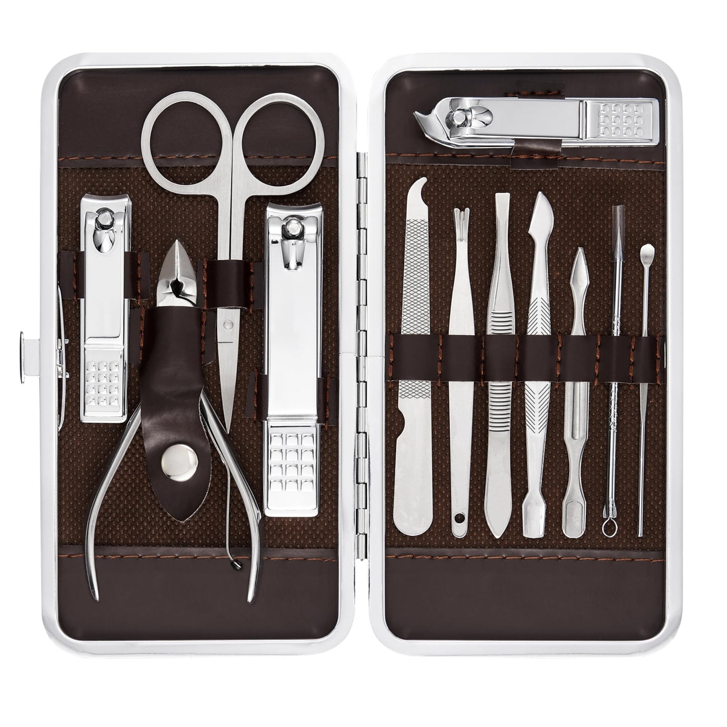 Professional Manicure and Pedicure Kit, 12-Piece Premium Grooming Set with Nail Clippers, Facial Care Tools, and Luxurious Travel Case for Men and Women