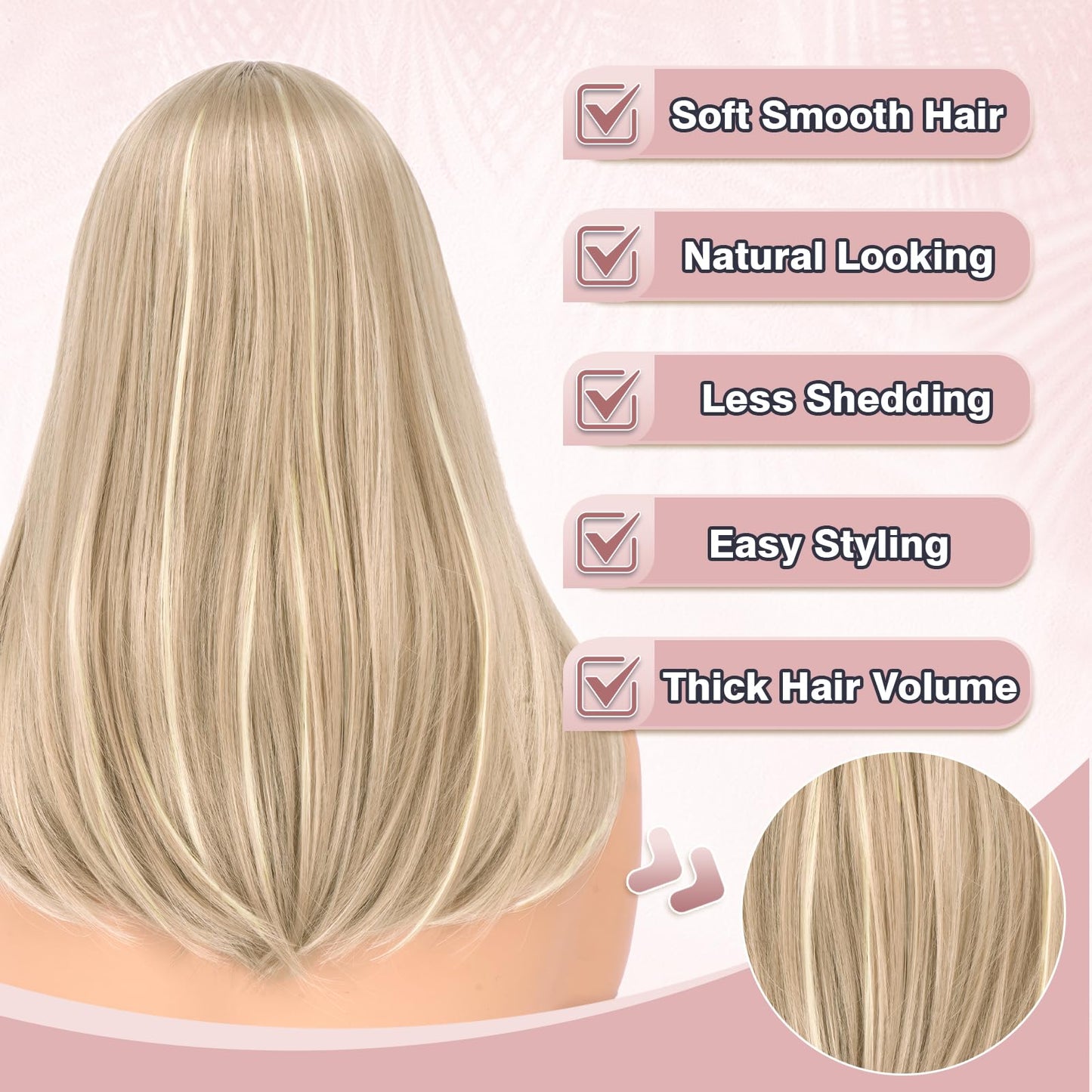 Haloo Blonde Bob Wigs with Bangs Shoulder Length Straight Natural Looking Synthetic Heat Resistant Medium Hair Wigs for Women Daily Party, 16 Inch Dirty Blonde