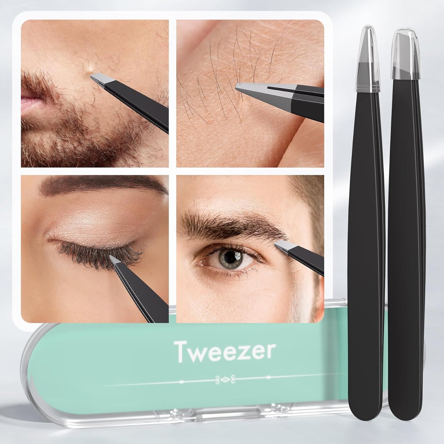 **Precision Eyebrow Tweezers Set - Slant & Point Tip Stainless Steel | 2-Pack for Men & Women**