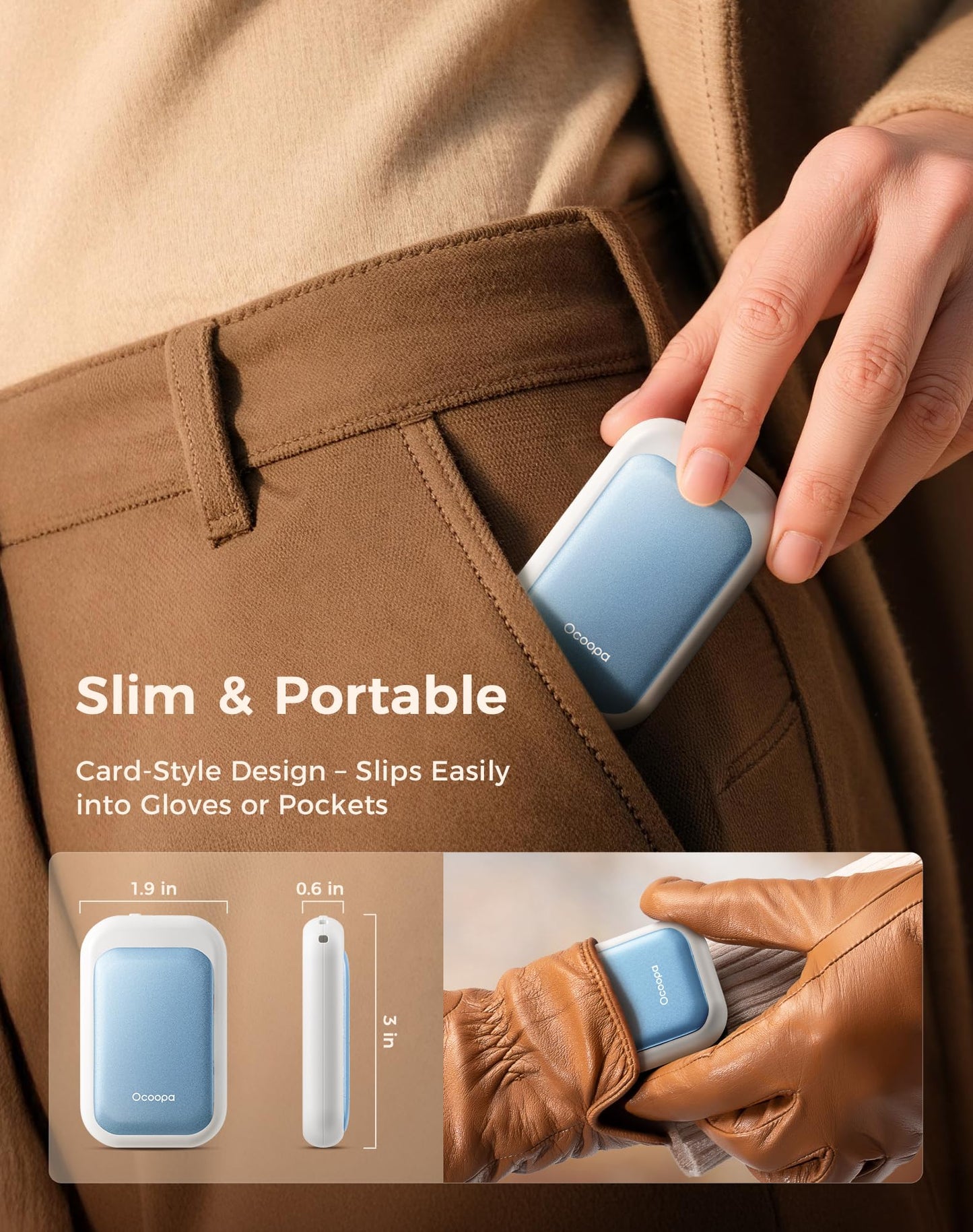 OCOOPA UT4 Young Rechargeable Hand Warmers 2 Pack, 0.6'' Slim Magnetic Design, Fits in Gloves & Pockets, UL Certified, Electric Hand Warmer, for Women, Winter Essentials