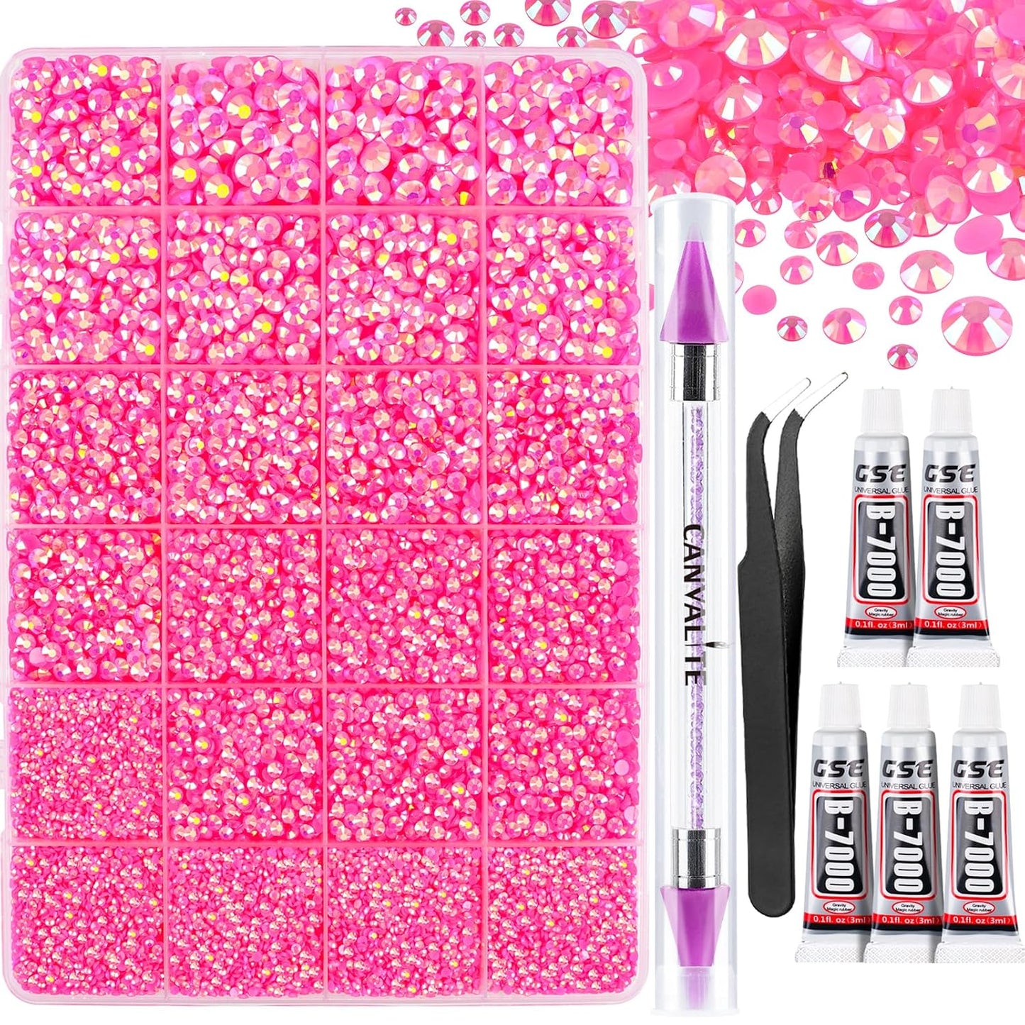 Canvalite 35000Pcs Multicolor Flatback Rhinestones - 3mm Bedazzling Kit with Glue & Tools for Crafting
