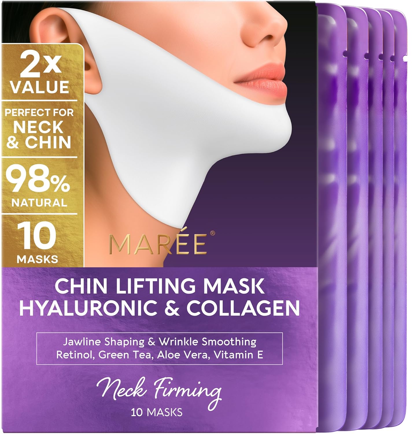 V Line Lifting Mask - 24K Gold Deep Collagen Face Mask for Women | Neck Tightening & Firming, Jawline Shaper with Retinol & Hyaluronic Acid