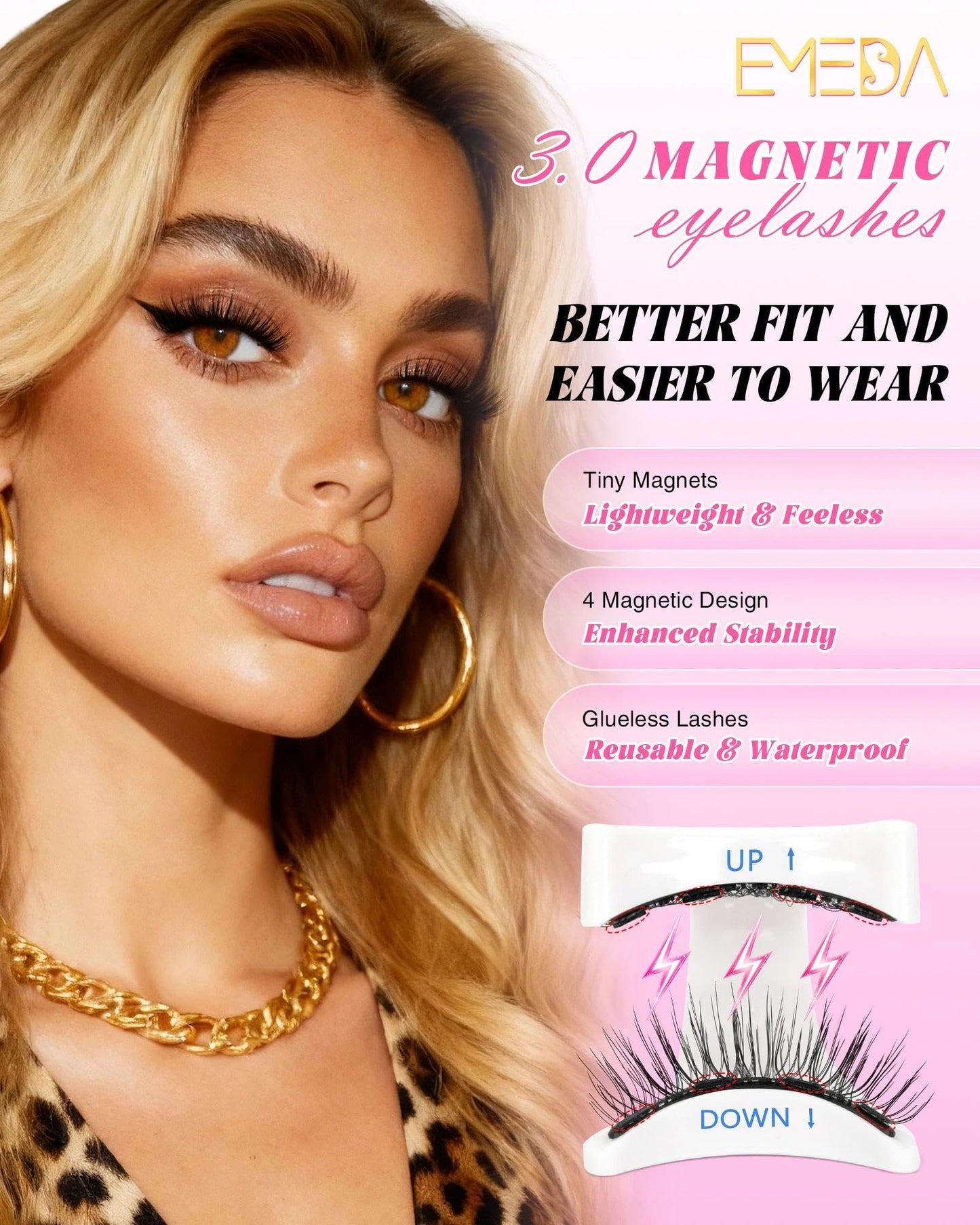 EMEDA Magnetic Eyelashes Natural Look No Glue Reusable Magnetic Lashes with Applicator, Faux Mink Lashes Lightweight & Comfortable for Women Sensitive Eyes Daily Makeup with Mirror Case (Natural)