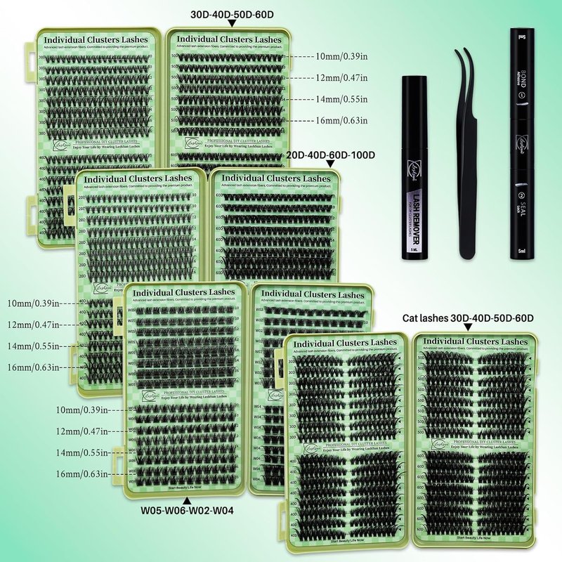 Lash Clusters Kit - Wispy Cat Eye Eyelash Extensions | 2304PCS DIY Set with Bond, Seal, Remover & Tweezers