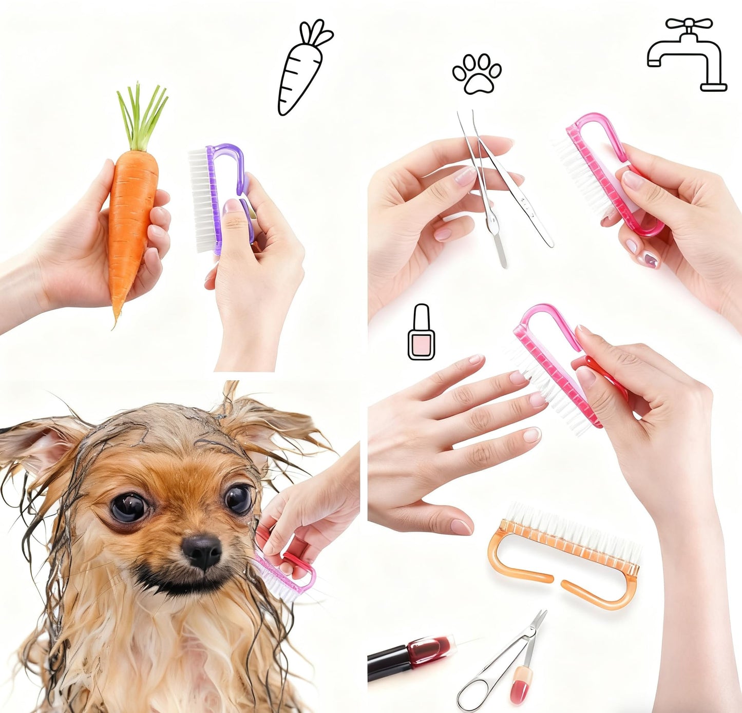 4 Pack Multicolor Nail Brushes with Plastic Grip – Stiff Bristles for Deep Cleaning, Manicure/Pedicure Tool for Men, Women & Kids, Perfect for Home & Salon Use