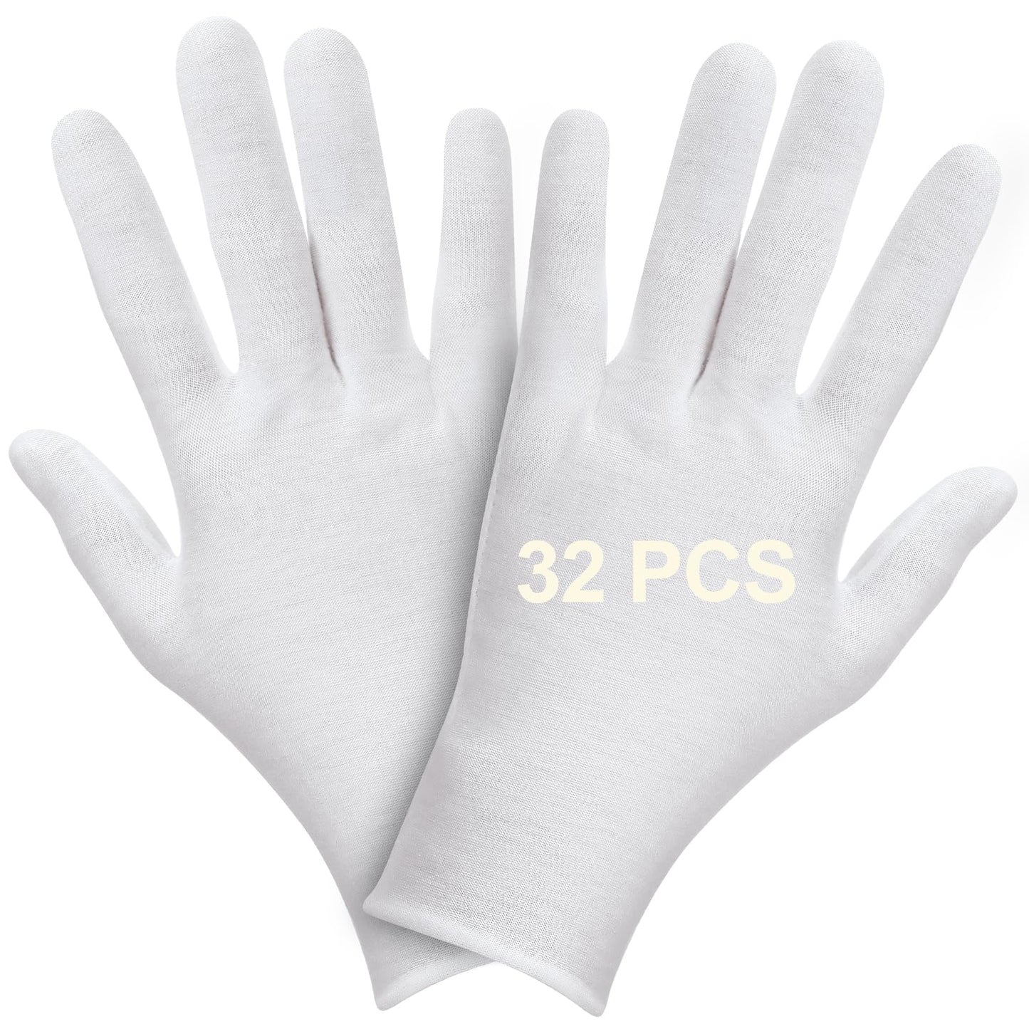 FOTKYXH 32PCS (16 Pairs) Thin White Gloves for Dry Hands Sleeping, Breathable White Glove with Elastic Cuff for Overnight Treatment, Eczema, Spa, Work, Inspection (One Size Fits Most)