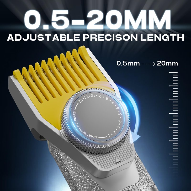 Beard Trimmer for Men,Professional Hair Clippers with Magnetic Head & Precision Dial, IPX7 Waterproof 4.5 hours Runtime,2-Speed, 1200mAh Battery with Charging Base, gifts for men Polished silver