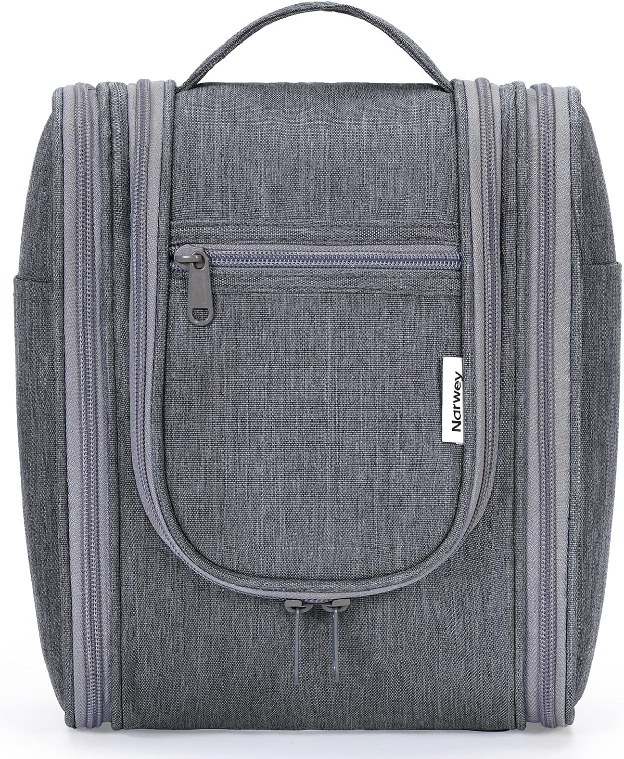 Small Striped Hanging Travel Toiletry Bag for Women - Makeup Organizer | Greyish Blue Stripe