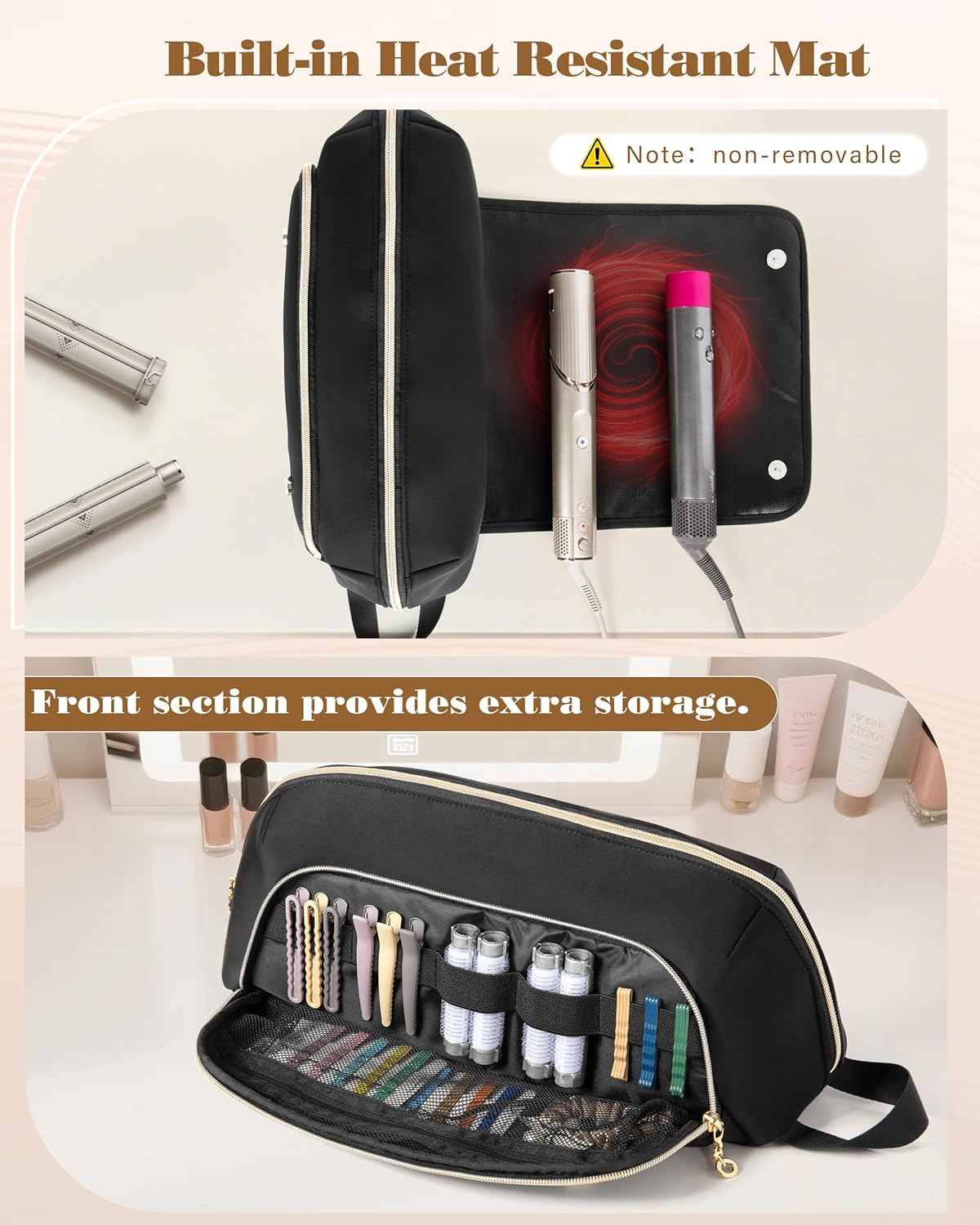 Hair Tool Organizer Bag - Travel Case with Heat Resistant Mat for Shark Flexstyle | Multiple Pockets, Black