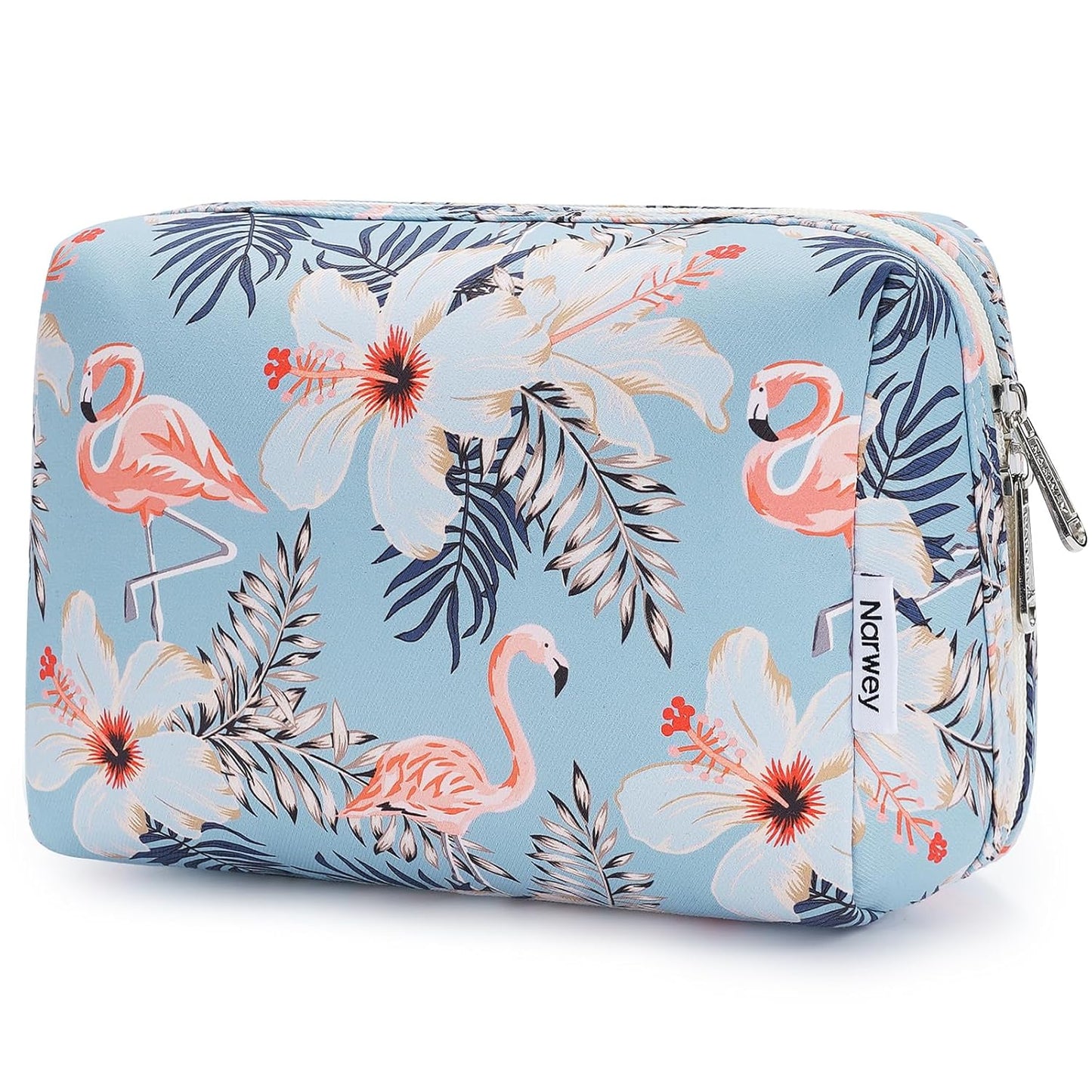 Checkered Makeup Bag - Travel Cosmetic Organizer with Compartments | Large Sky Blue Checkerboard