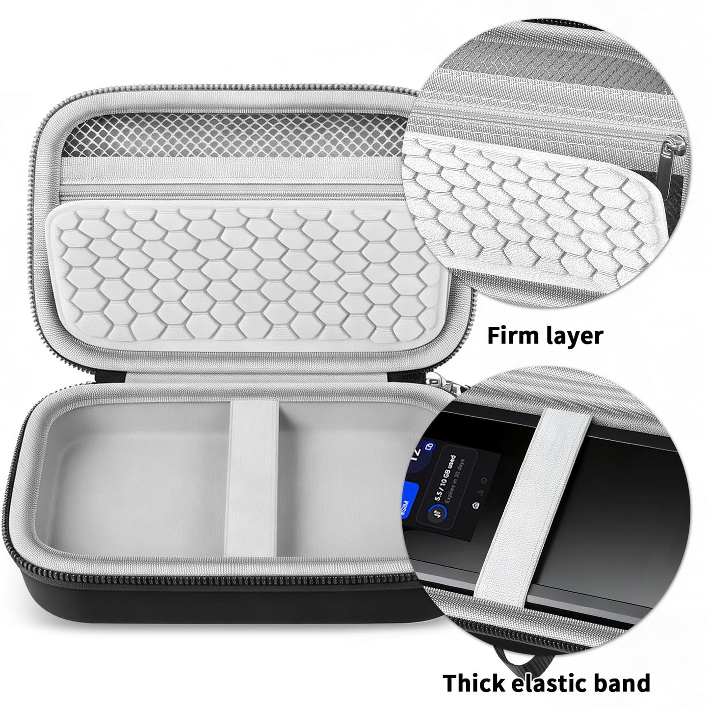 Boobowl Hard Travel Router Case for NETGEAR Nighthawk 5G Mobile Hotspot M7, Portable WiFi 7 Router Holder Organizer with Detachable Strap, Shock Pad & Mesh Pocket for Travel (Black, 5G)