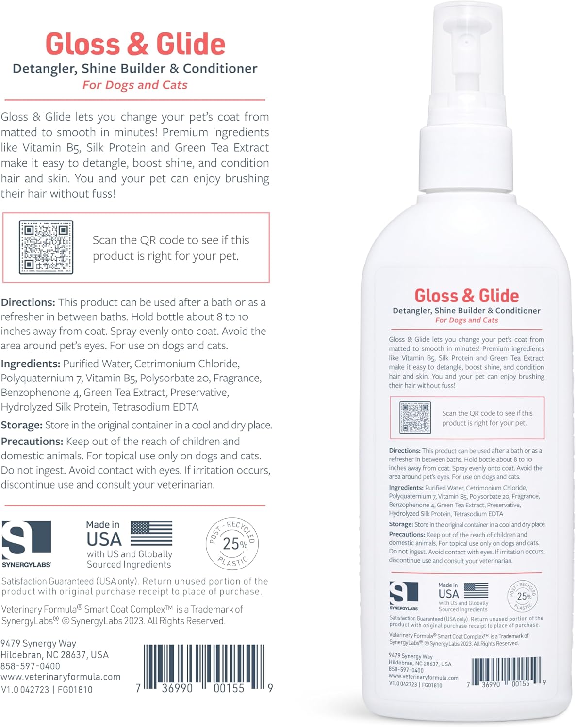 Smart Coat Detangler Spray for Dogs - Gloss & Glide Conditioner with Silk Protein | 8 Fl Oz
