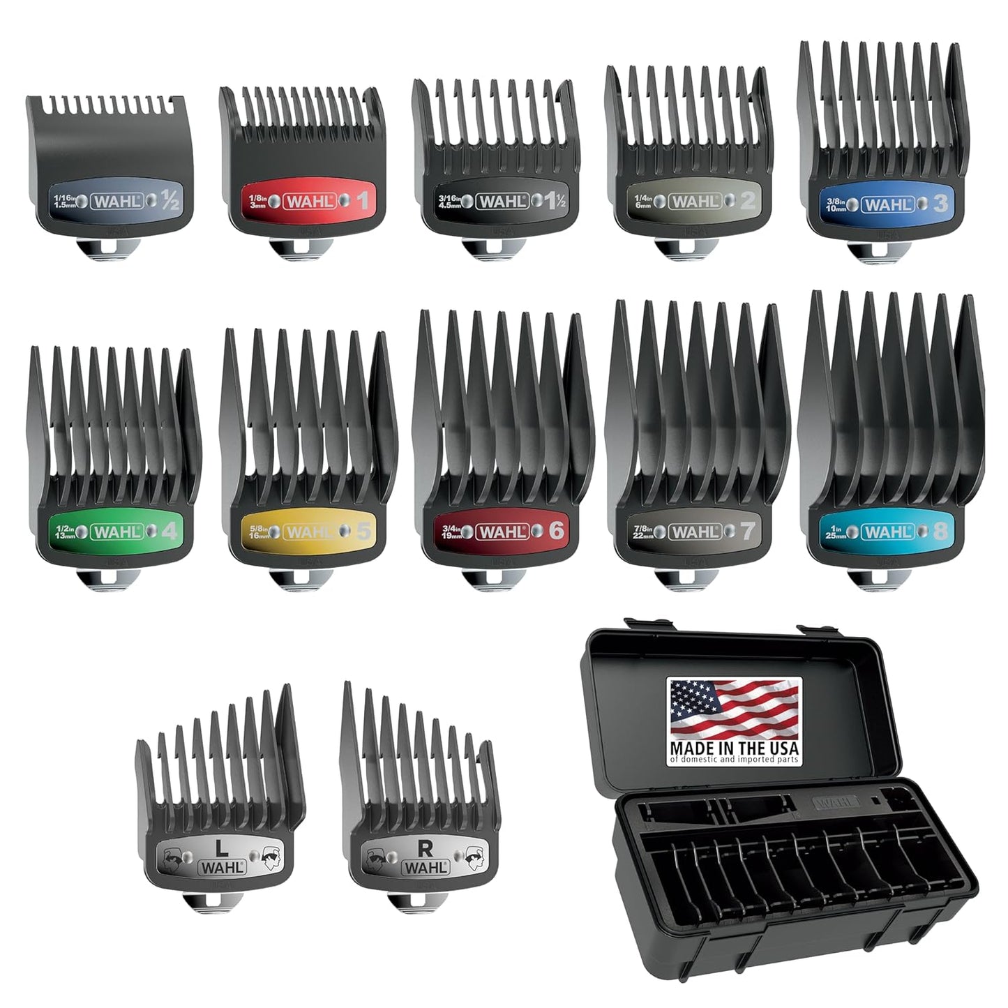 Wahl Clipper Secure-Fit™ Attachment Guard Kit | 14-Piece Color Pro Guide Combs Set