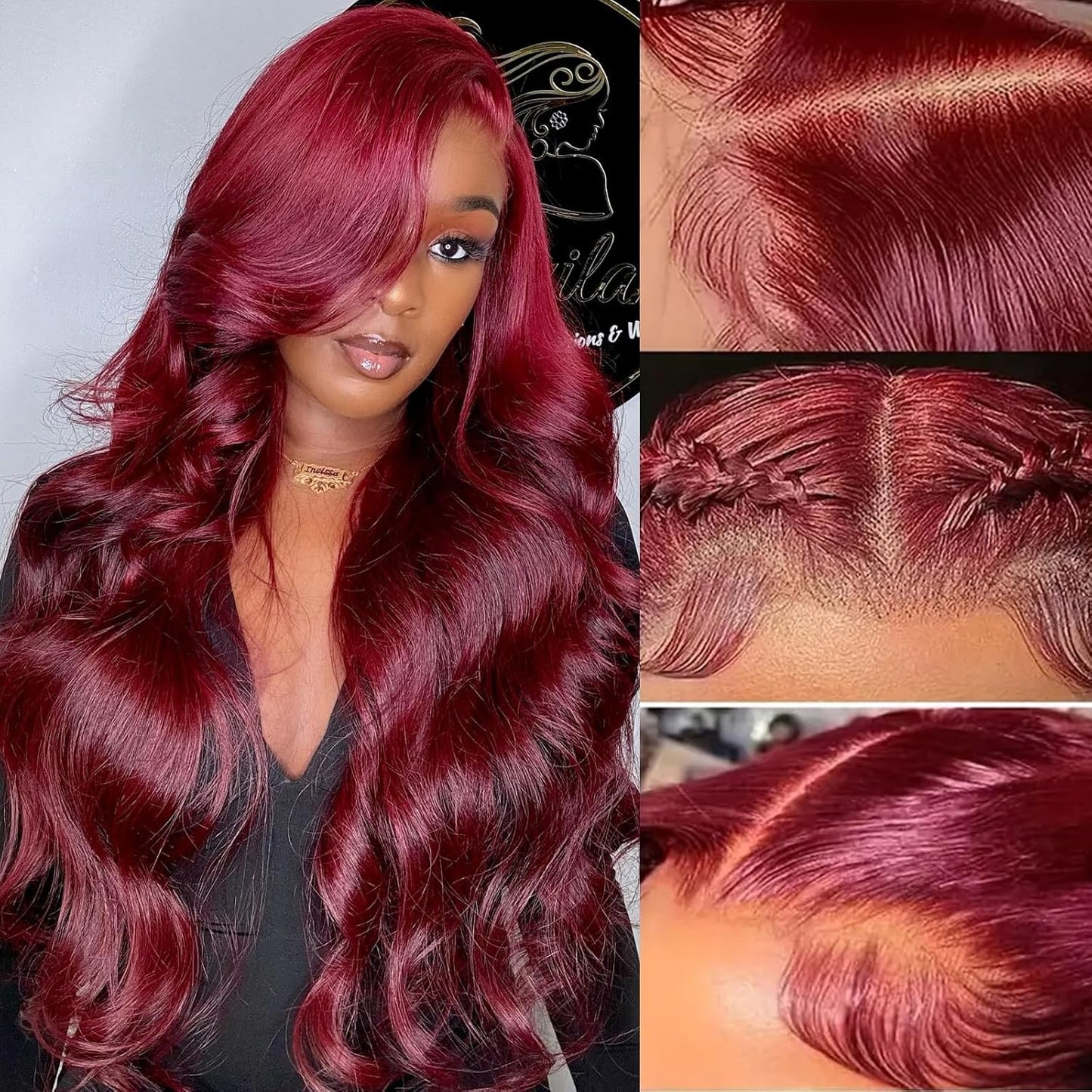 32-Inch Water Wave Red Human Hair Wig - 99J Burgundy Lace Front | Deep Wave 13x6 HD Curly Wig for Women