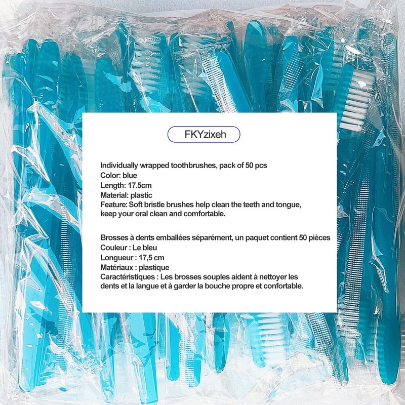 FKYzixeh Blue Handle Toothbrushes Individually Wrapped, Disposable Toothbrush Bulk for Hotel, Airb&b and Homeless Care (50 Pack)