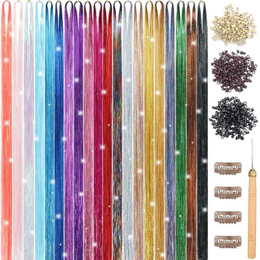 Hair Tinsel - 20 Color Sparkling Hair Extensions | 48-Inch Heat-Resistant Glitter Strands for Party & Festival