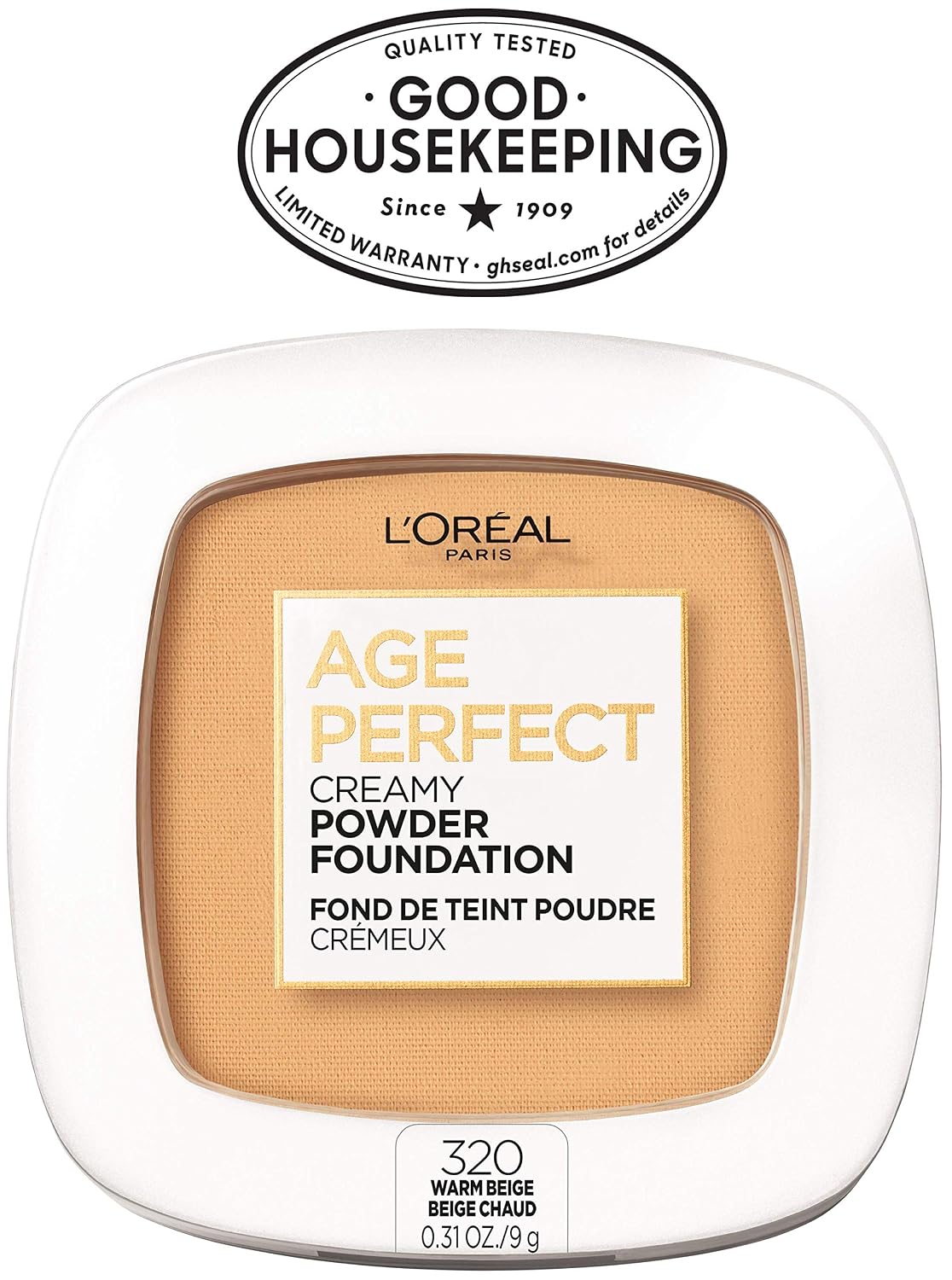 L'Oreal Paris Age Perfect Creamy Powder Foundation - 320 Warm Beige | 0.31 Ounce Compact