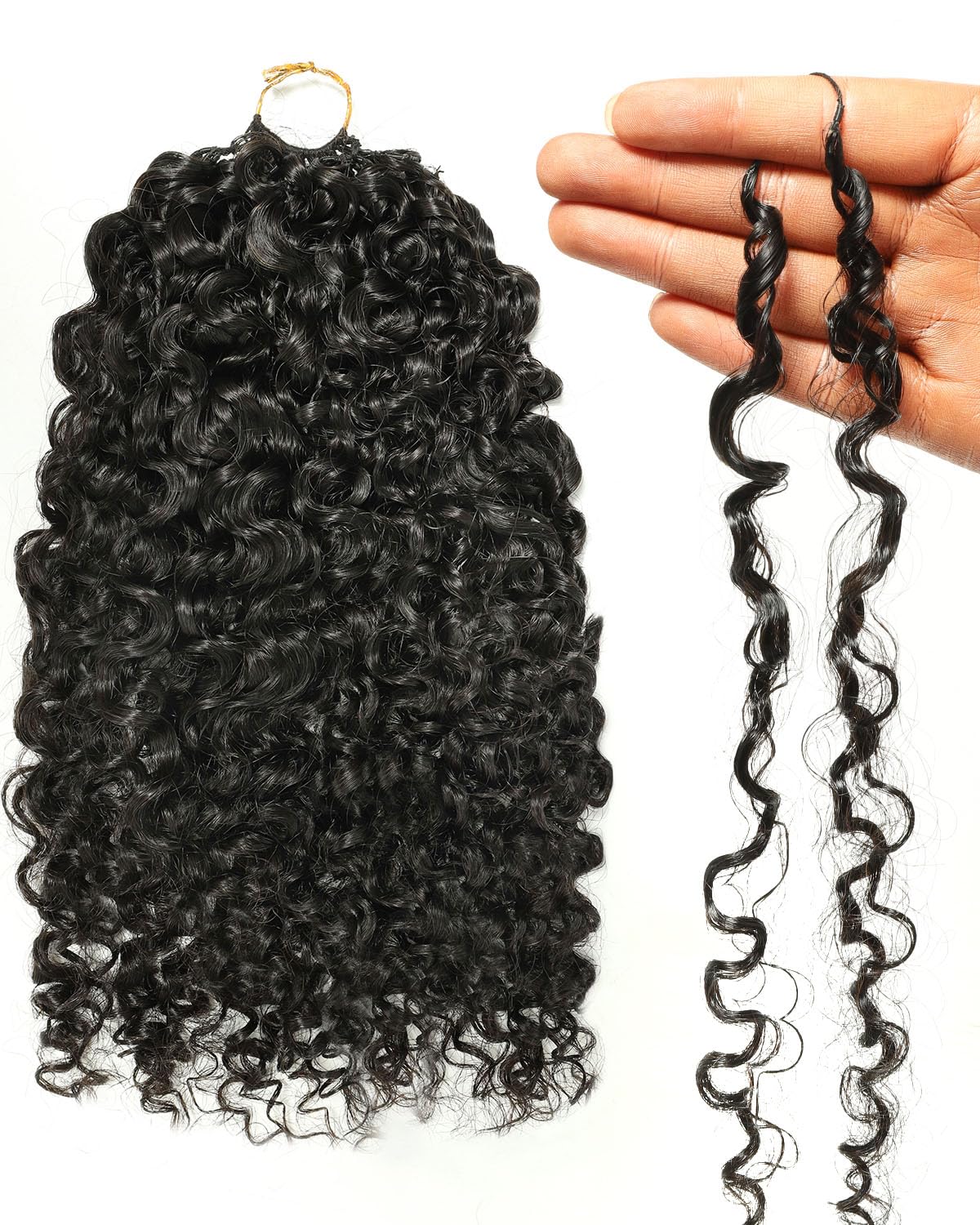 BEEOS Burmese Curly Human Crochet Hair 160g, Pre-Separated Knotless Invisible Crochet Human Hair Extensions for Women 20 Inch Natural Black