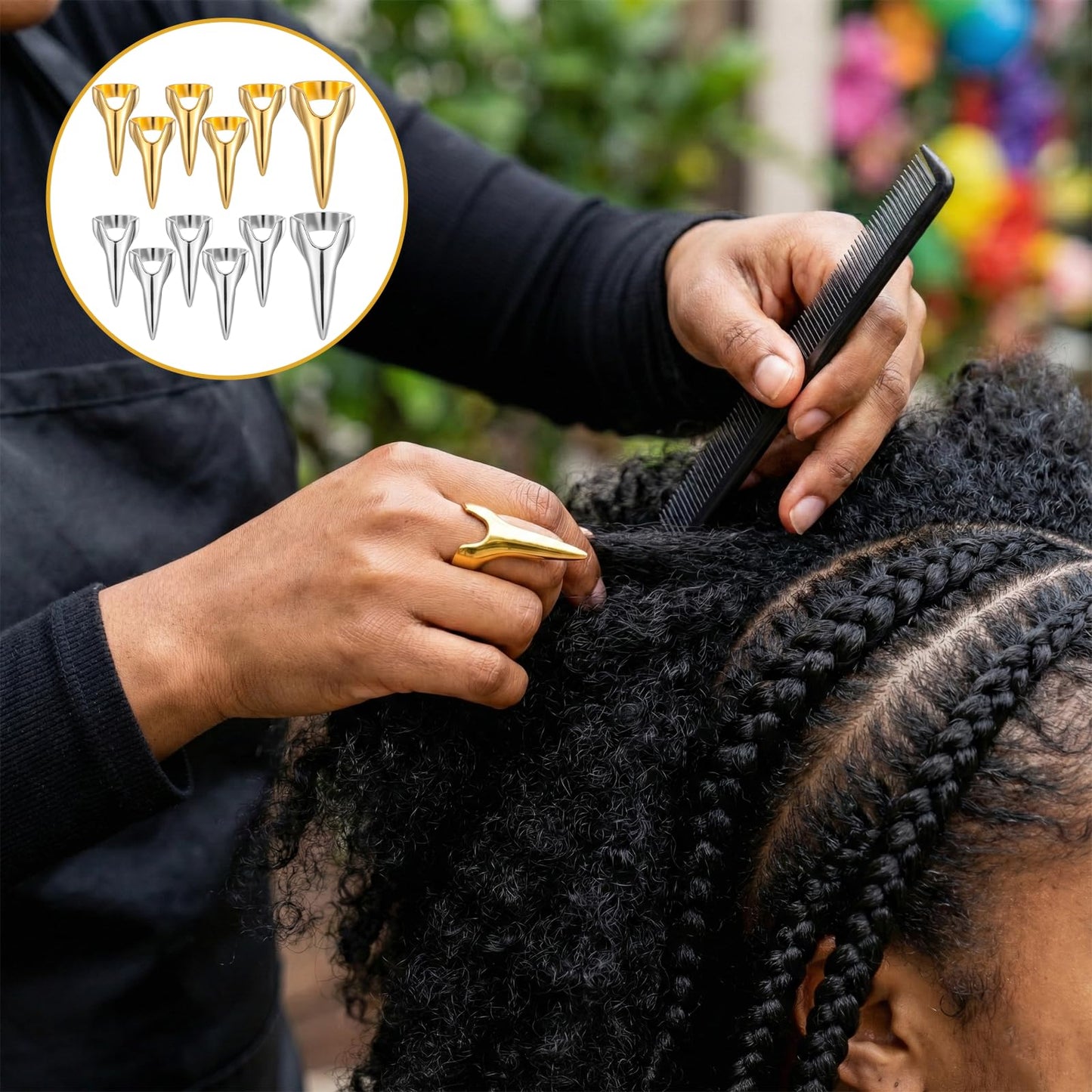 Hadnves 12 PCS Braiding Aid Hair Parting Ring Metal Finger Hair Quick Parting Selecting Sectioning Tool for Women Hairs stitch Braiding Curling Extension Halloween Cosplay Salon Holiday Party Use