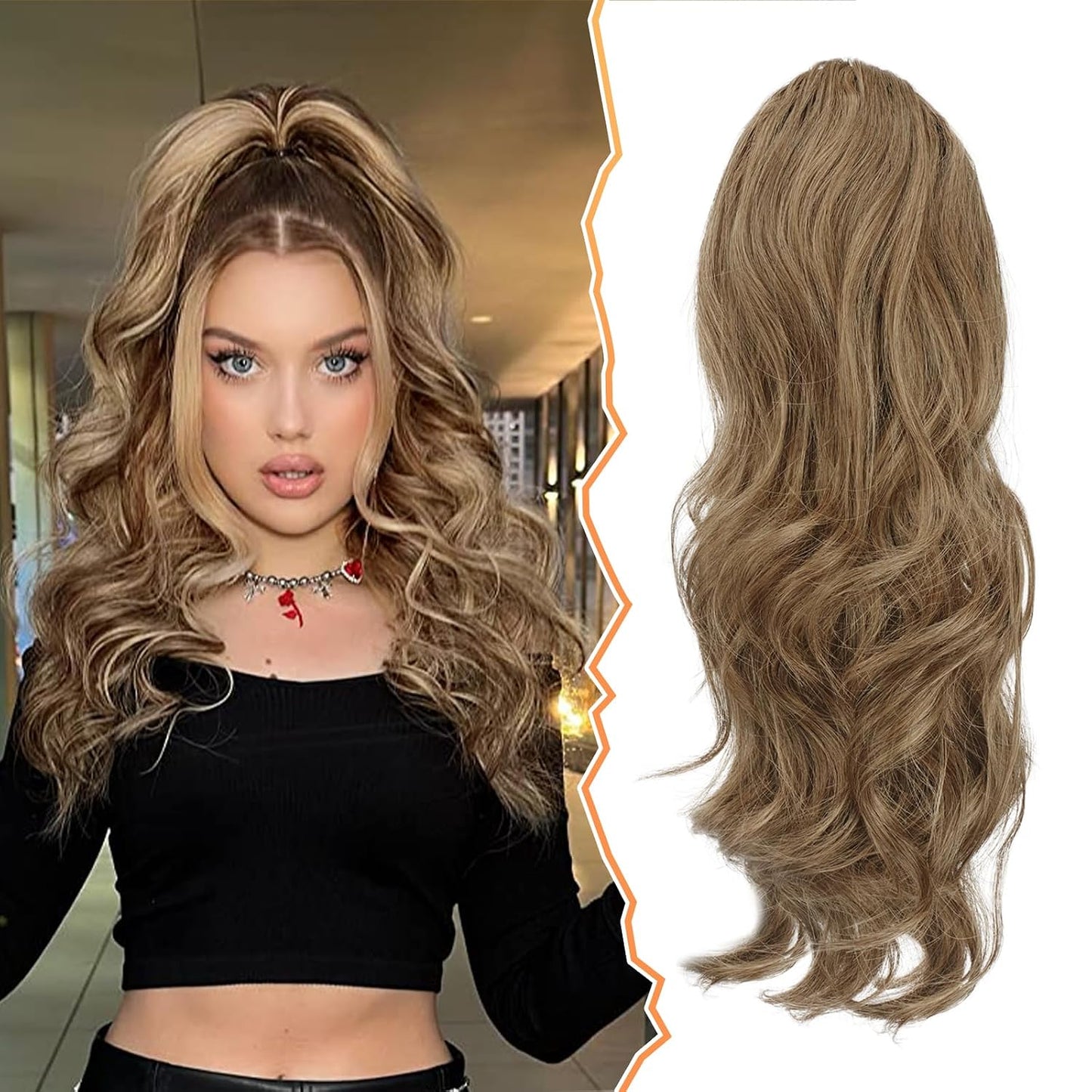 Short Wavy Drawstring Ponytail - 16 Inch Synthetic Clip-In Hair Extensions | Ash Brown Mix