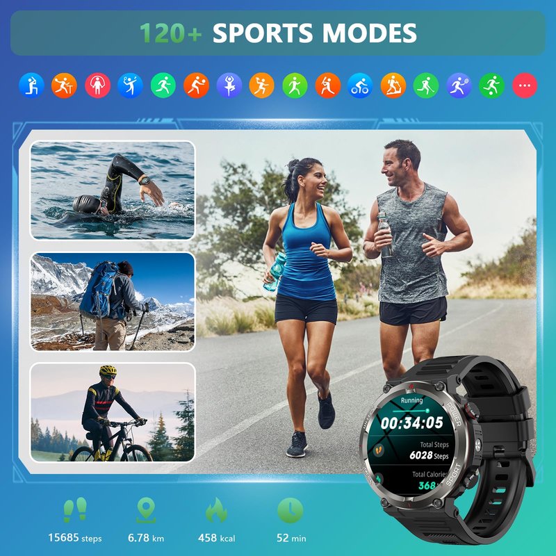 Military Smart Watch for Men, 100 Days Battery/Led Flashlight/Compass/2 Straps/IP68 Waterproof Smart Watches for Men, Tactical Smart Watch Outdoor, Answer/Make Calls Fitness Tracker for iPhone/Android