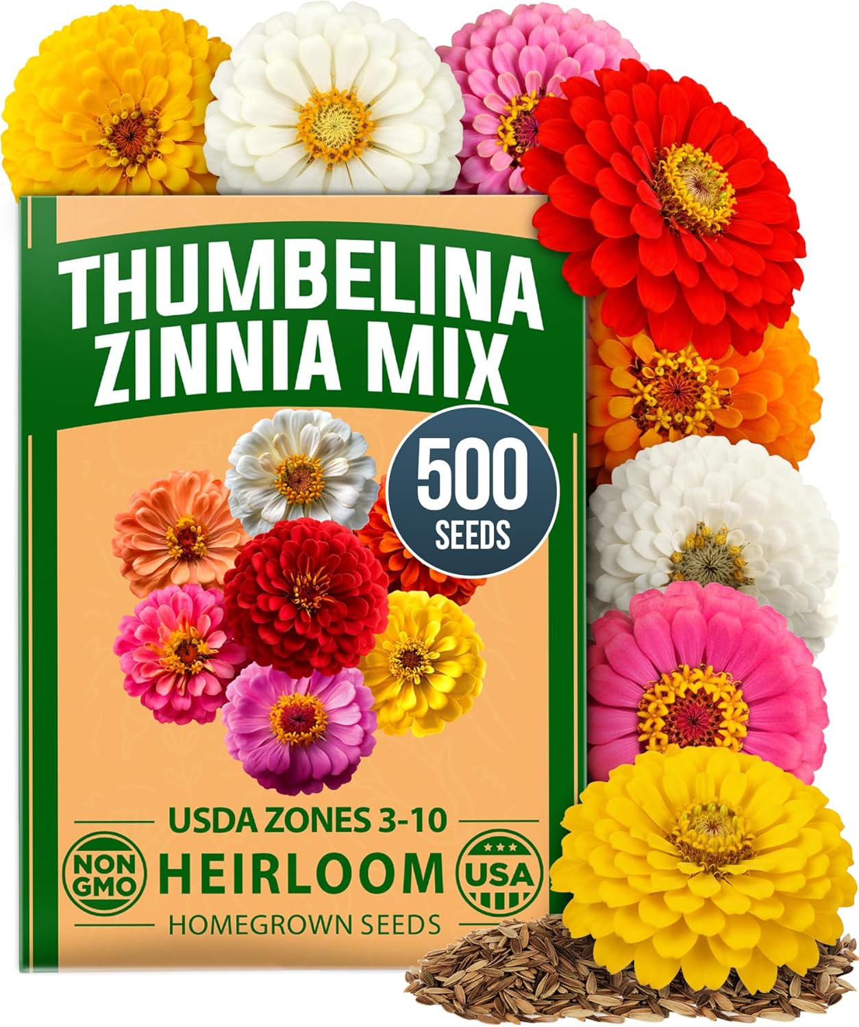Zinnia Dahlia Seeds Pack - Non-GMO 524 Flower Seeds for Vibrant Pollinator Gardens | Easy-to-Grow Outdoor Blooms