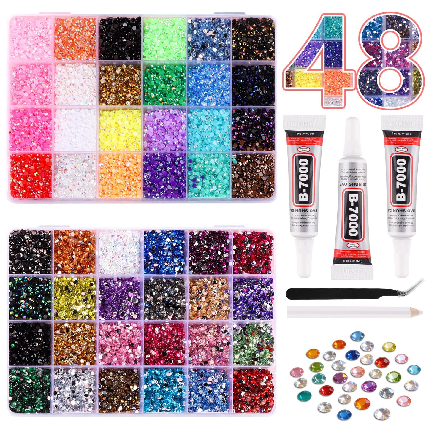 48000Pcs Resin Jelly Rhinestones for Bedazzling kit,48 Colors Bedazzler Kit