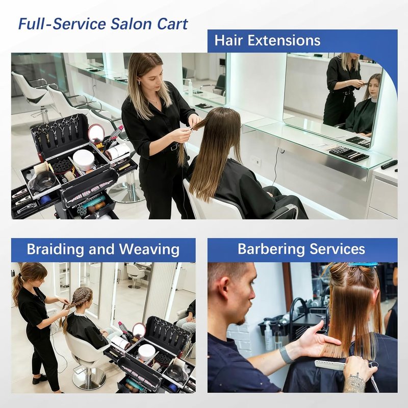 Salon Cart with 4 Drawers - Portable Rolling Hair Stylist Station | Makeup Train Case with Worktop Tray