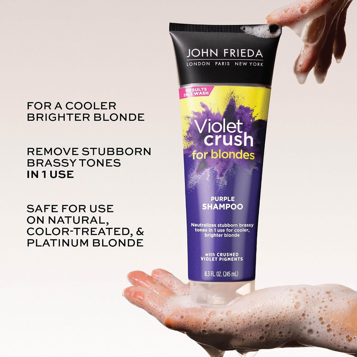 John Frieda Violet Crush Purple Shampoo - Neutralizes Brassy Tones for Blonde Hair | 8.3 oz