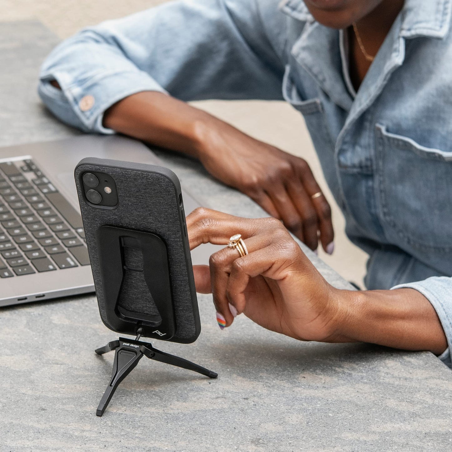 Peak Design Mobile Tripod, Black, Compact Design, Portable and Pocket Friendly, MagSafe Compatible, SlimLink Mounting, Use It as a 3-Legged Stand, Kickstand or Grip, Phone Tripod Stand