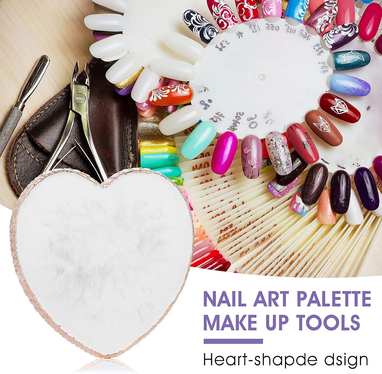 Resin Nail Art Palette - Heart Shaped Gold Edge Mixing Tray for Gel Nail Art | Makeup Foundation Display Board