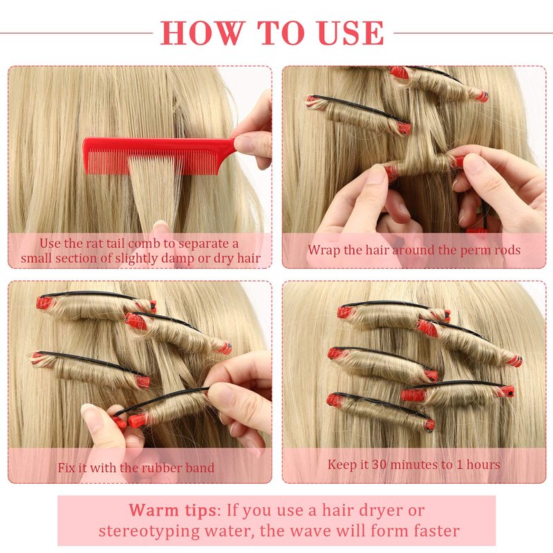 WILLBOND 60 Pcs Perm Rods - Cold Wave Curlers for Short & Long Hair | 0.2 Inch Red Plastic Rollers