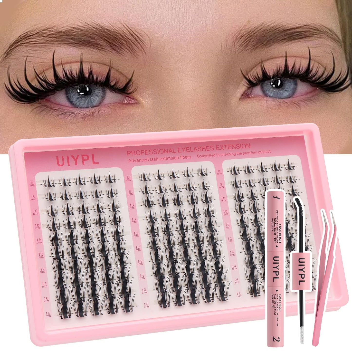 UIYPL Lash Clusters Kit-Cluster Eyelash Extensions. Eyelash Extension Kit. Volume Lash Clusters. Pro Lash. False Eyelashes & Adhesivesc. (Aesthetic‌ kit 150pcs)