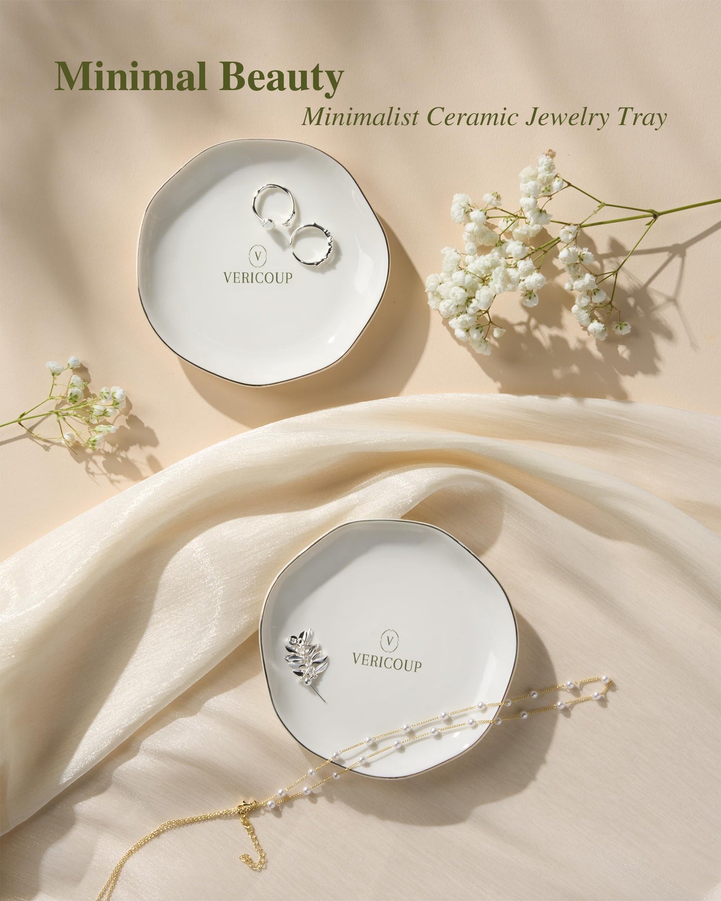 Vericoup Jewelry Tray, White Ceramic Ring Dish, 4.5 Inch