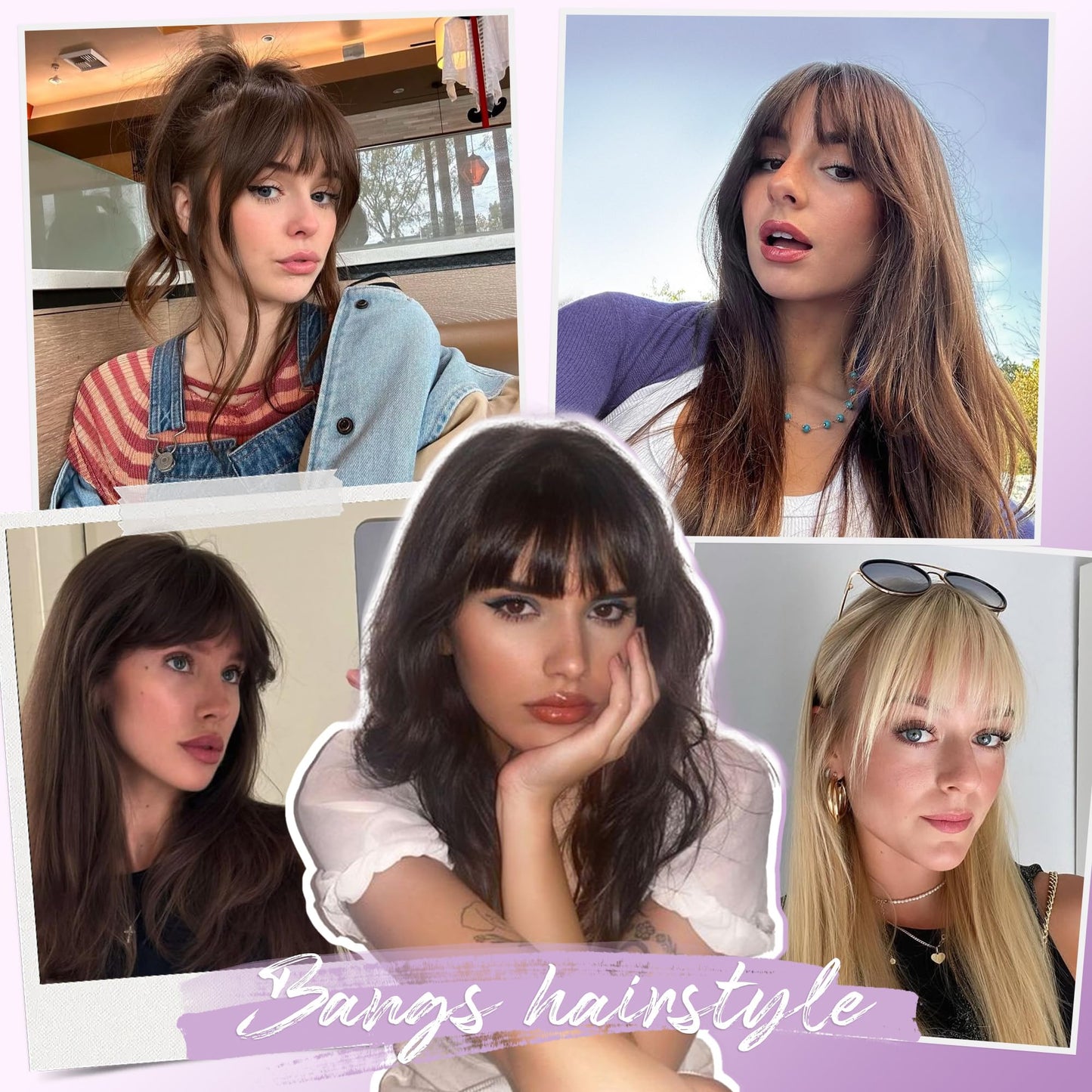 Yorda Bangs Hair Clip 100% Human Hair Clip in Bangs Fringe with Temples Wispy/French Bangs for Women Natural Looking for Daily Use (Wispy Bangs, Dark Brown)