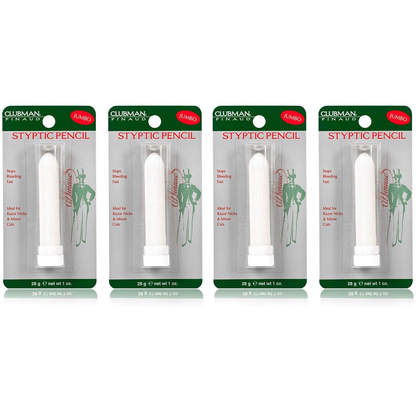 Clubman Pinaud Styptic Pencil Jumbo, Stops Bleeding Fast from Razor Nicks and Minor Cuts, 1 oz (Pack of 4)