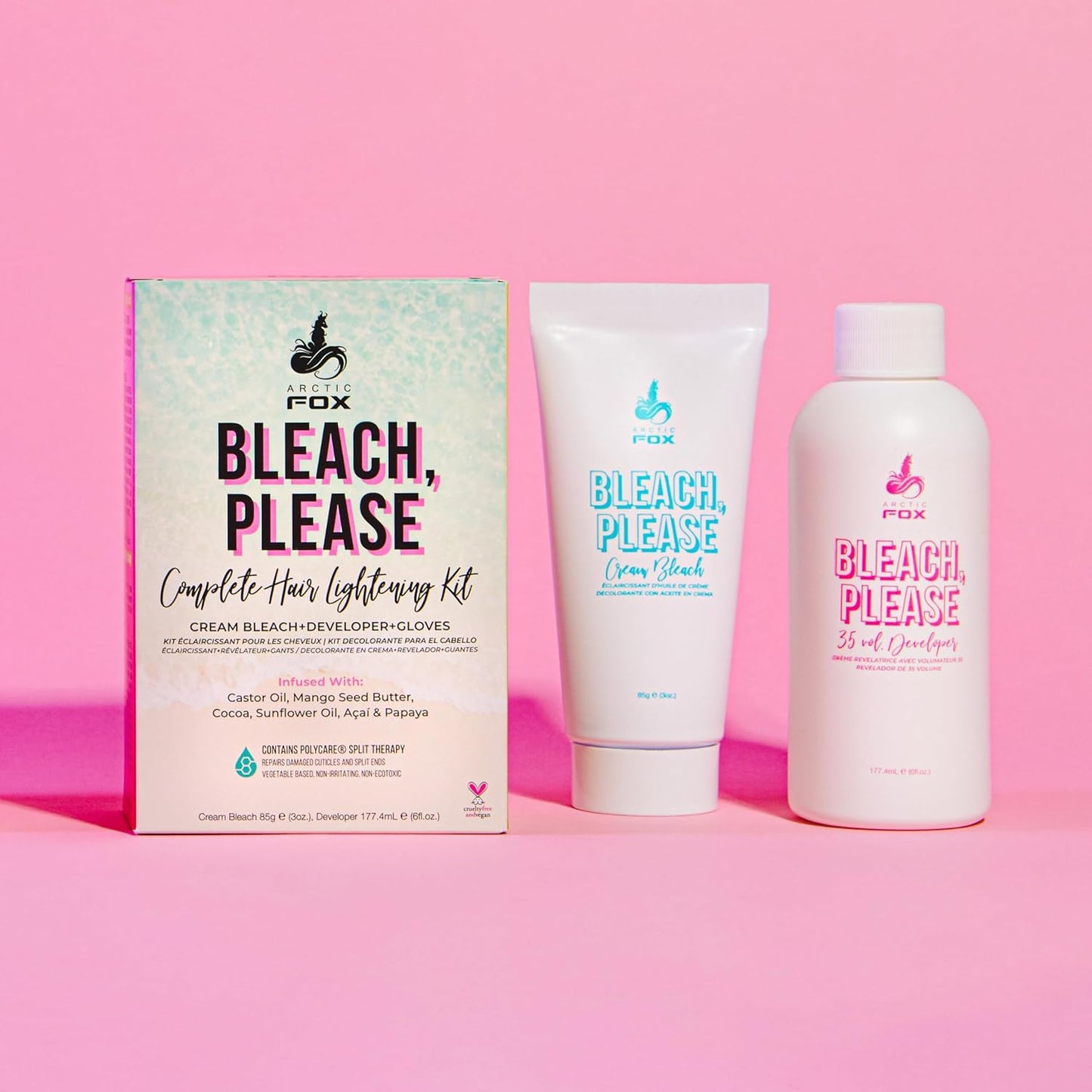 Arctic Fox Hair Lightening Kit - 35 Volume Bleach Cream with Acai & Cocoa | Vegan, Latex-Free Gloves