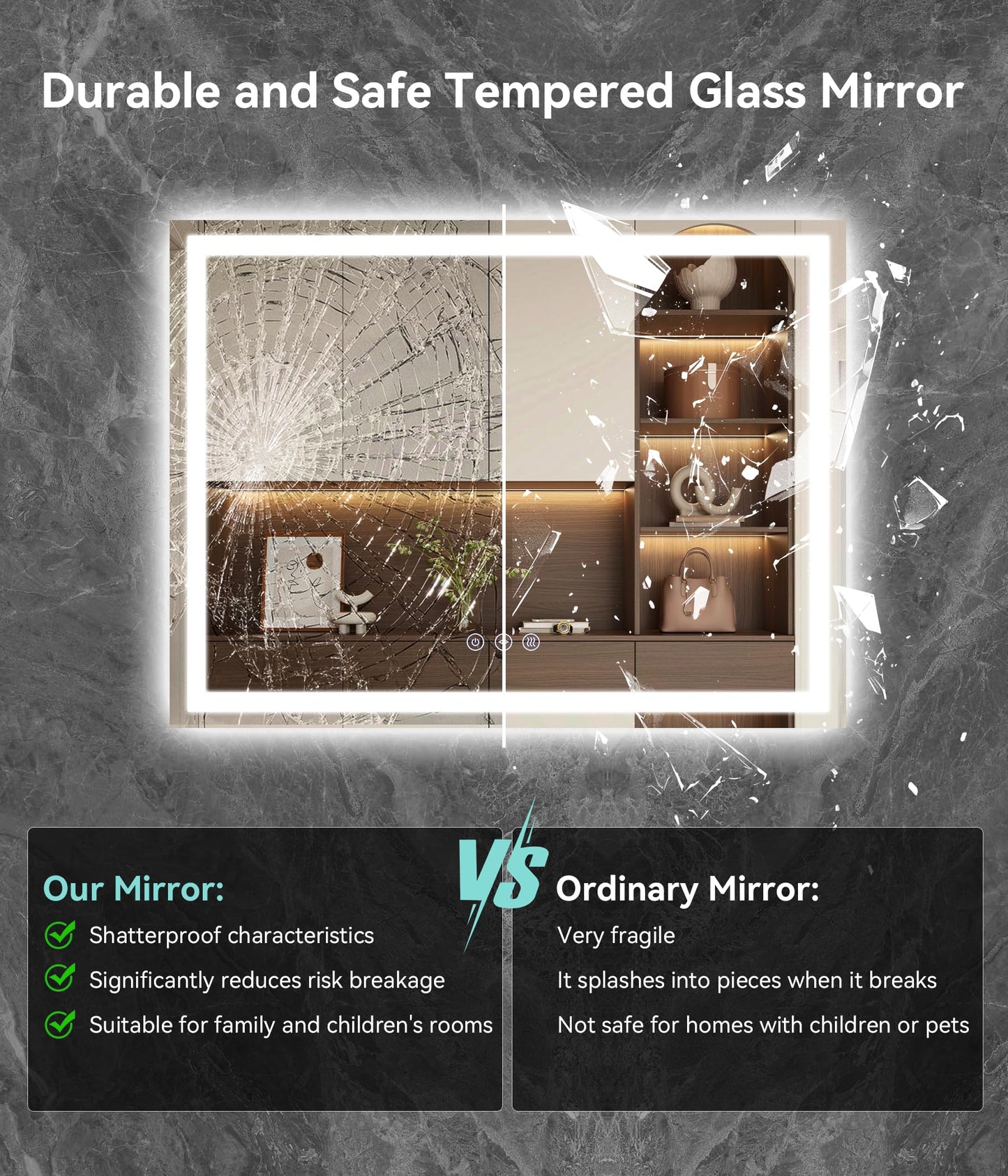 GAVIVOL 28x20 inches LED Bathroom Mirror Anti Fog Adjustable Brightness Backlit Front Lit Lighting Wall Mounted Vanity Mirror with Memory Function Shatter-Proof Tempered Glass Lighted Mirror
