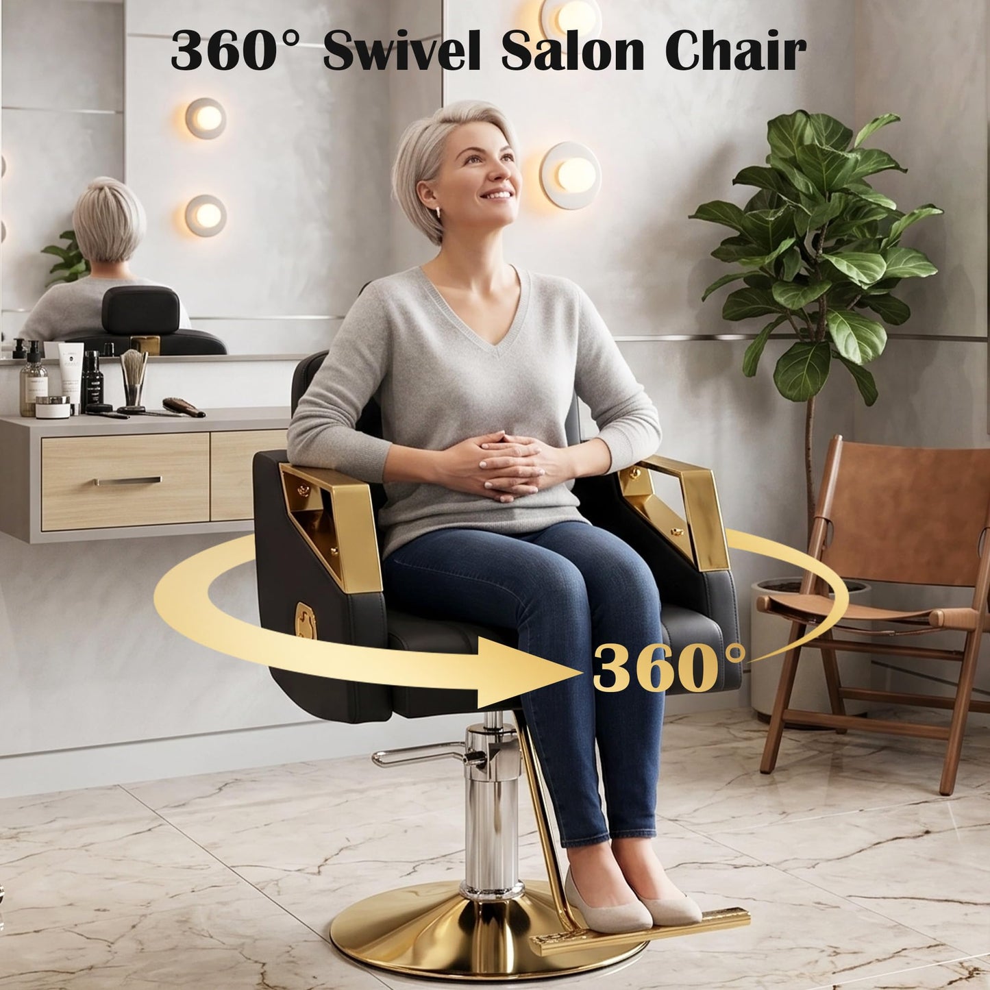 Hicomony Salon Barber Chair, Salon Chair for Hair Stylist, Hydraulic Styling Stylist Chair with PU Leather, Chair for Home Barbershop Spa, Black Gold