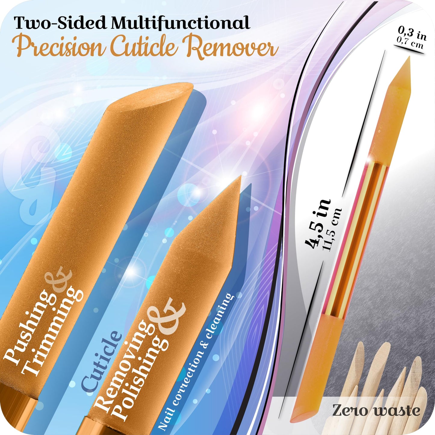 GLADZY Glass Cuticle Pusher - Manicure Stick, Genuine Czech Quality, Professional Precision Cuticle Remover, Abrasive Surface Never Wears Out