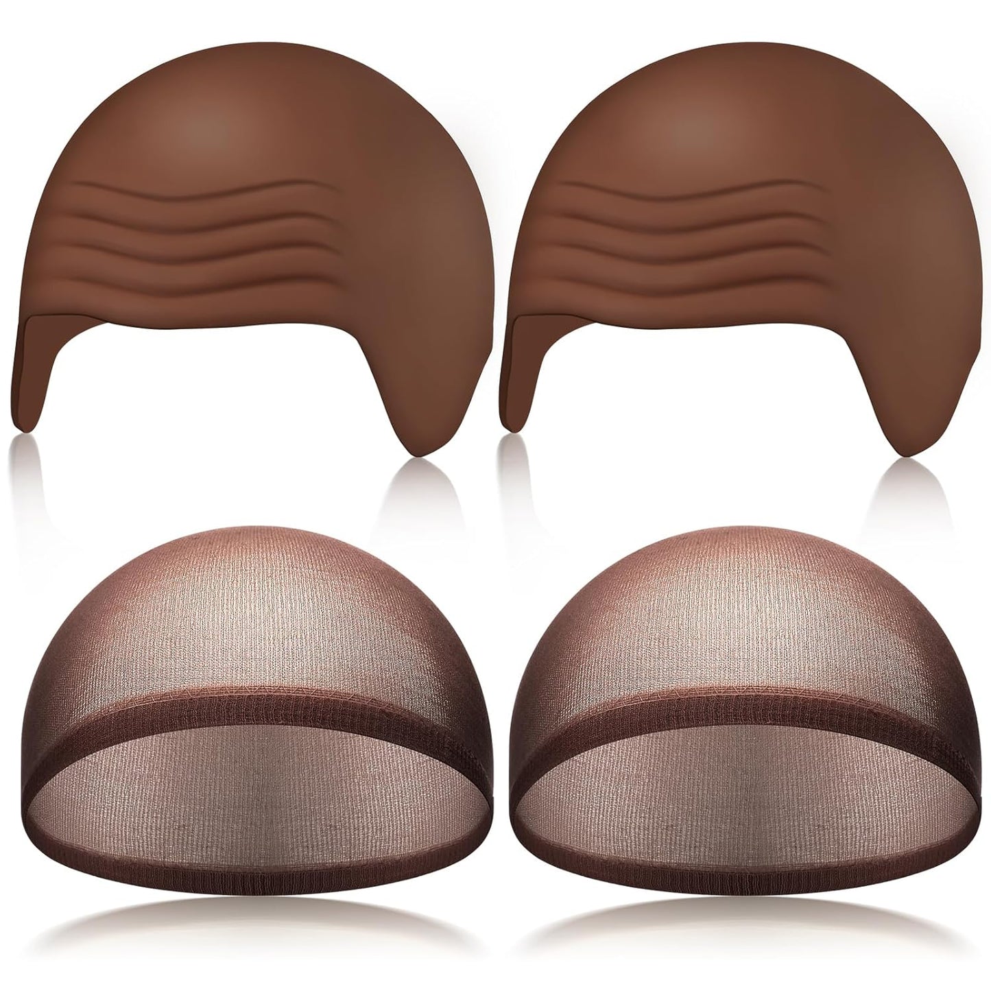 Halloween Bald Caps - Latex Wig Cap for Costume | 4-Pack Dark Brown, Large